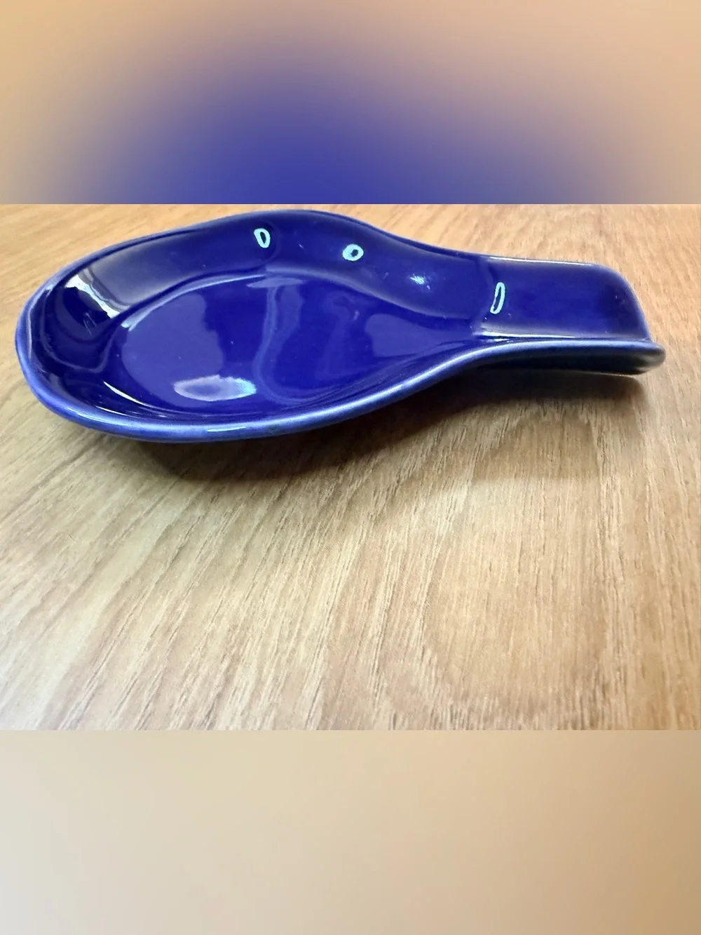 Crate & Barrel Navy Blue Ceramic Spoon Rest Holder Classic Clean Design